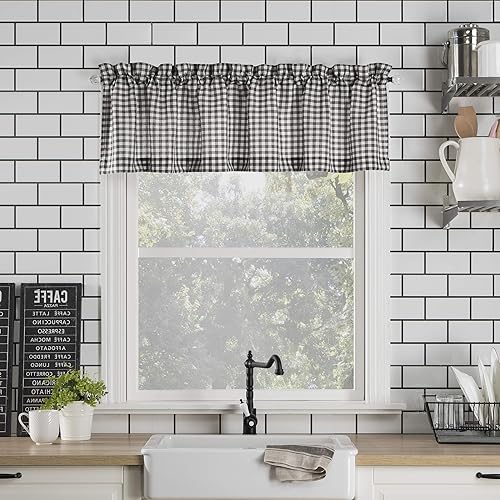 Miniatura 9 de No. 918 Parkham Farmhouse - Cenefa de cortina de cocina con bolsillo de varilla semitransparente, estilo tela escocesa