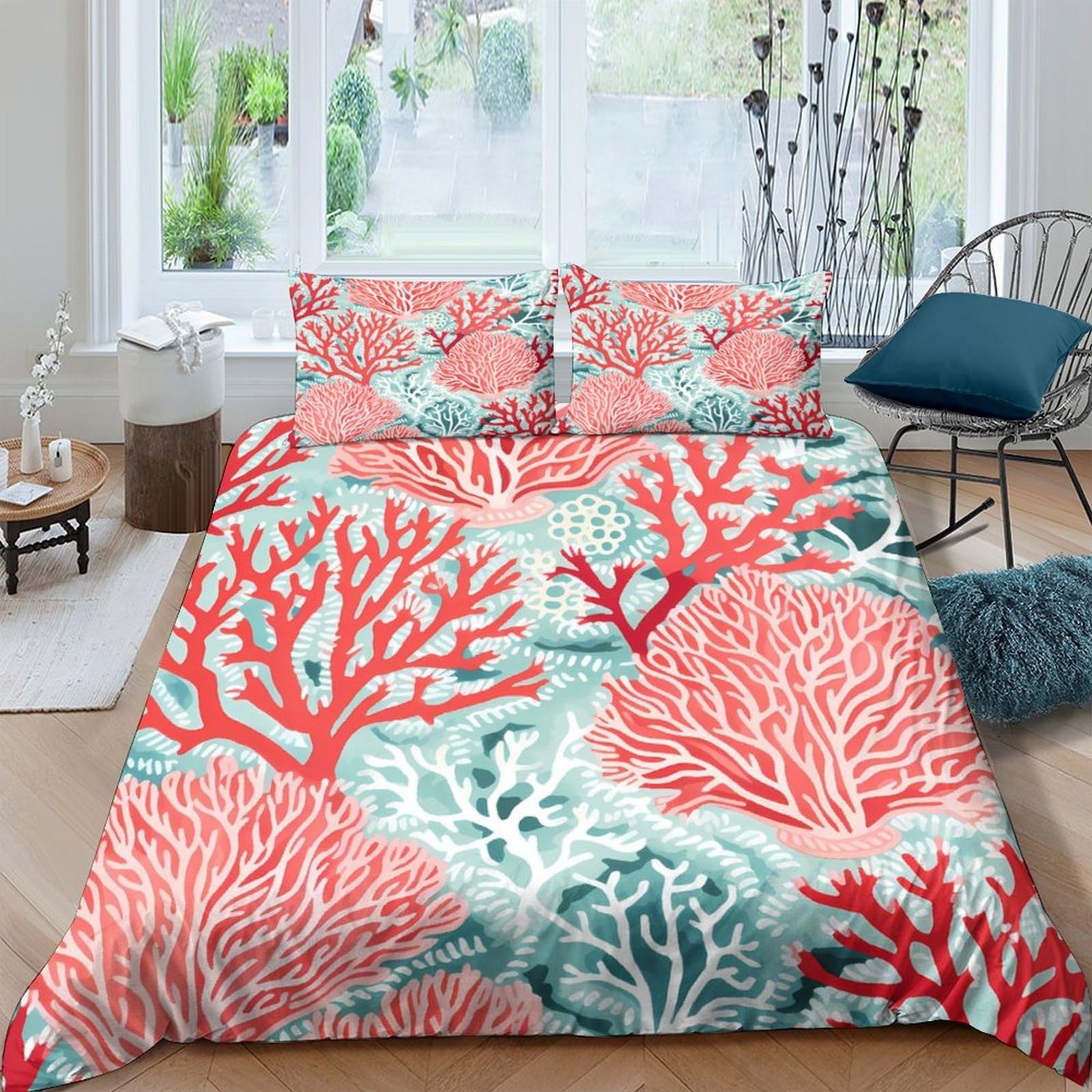 Ctjqhvkz Style-10 3D Printed Coral Reef Fitted Sheet Microfiber Soft Breathable Ocean Blue Mattress Cover For Bedroom Guest Room Decor Single（135X200cm）