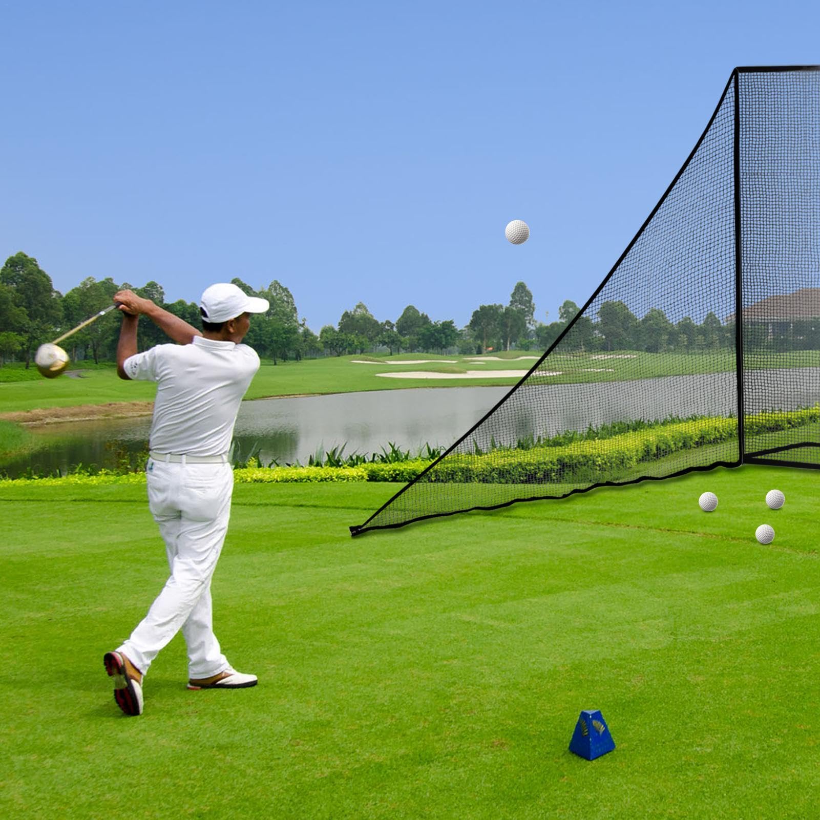 Fissaggio a rete da golf, rete laterale da golf, ali laterali triangolari con sacco di sabbia, prolunga della rete laterale da golf, rete di intercettazione sportiva per golf, baseball, hockey, calcio