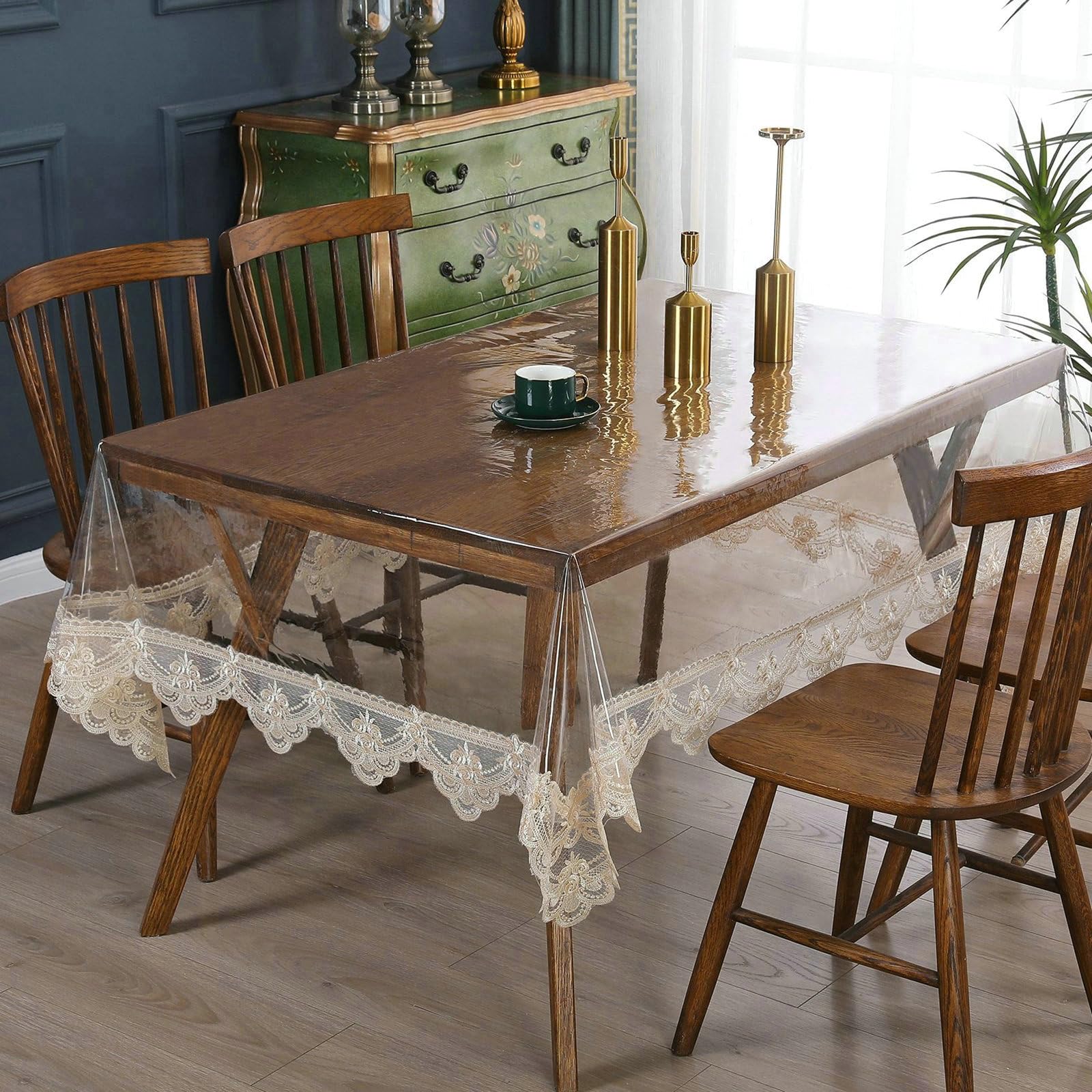 Tischdecke Kaffee 150x300 cm, Blume Stickerei PVC