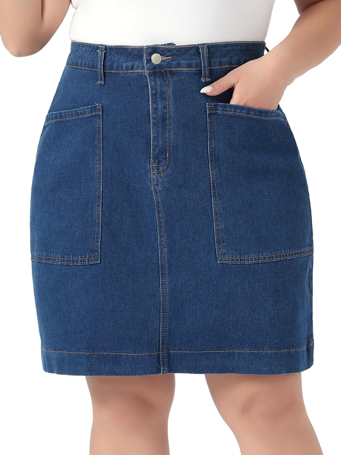 Agnes Orinda Women's Plus Size Denim Pencil Skirts Summer High Waist Knee Length Jean Skirt with Pockets Work Casual