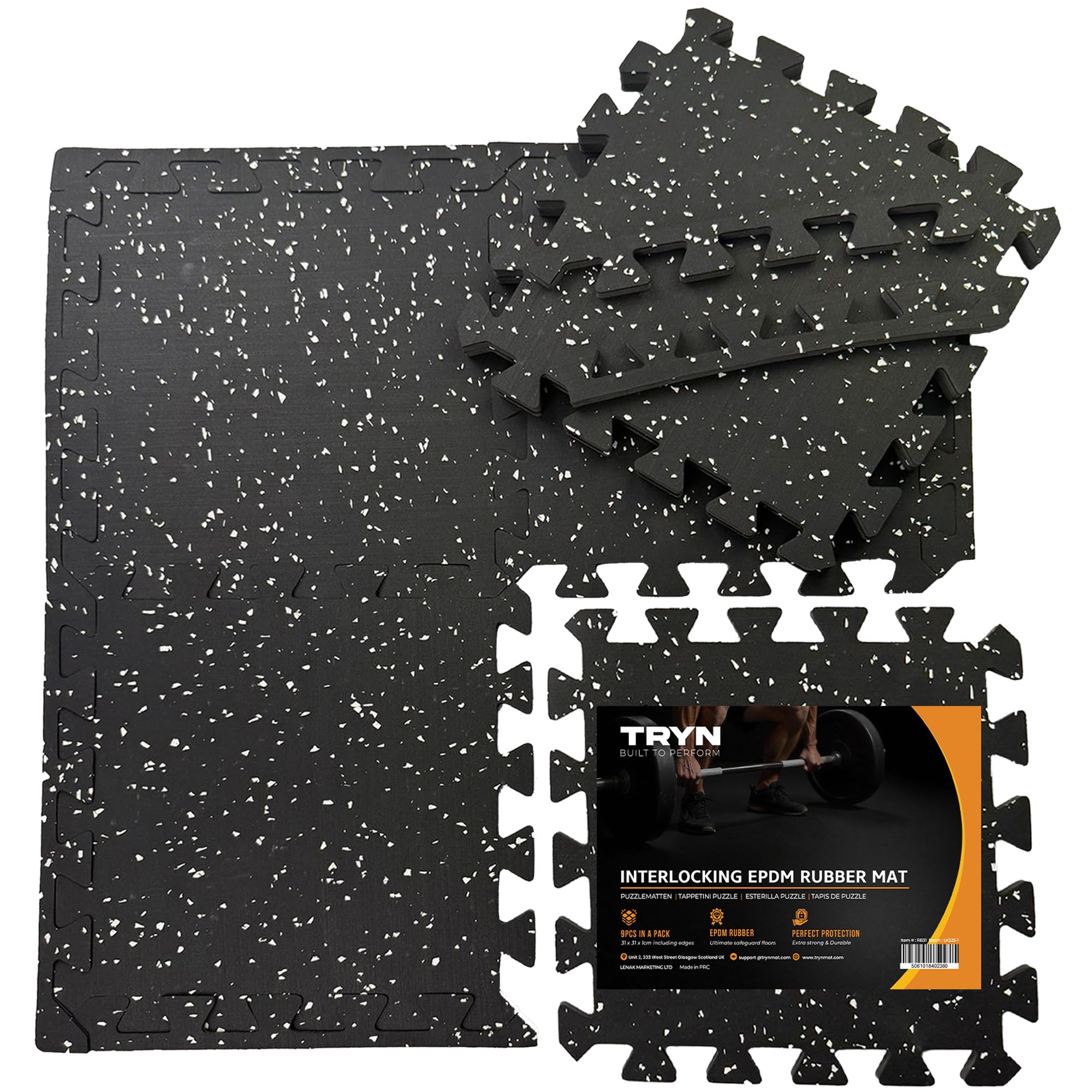 Black Rubber EVA Foam Flooring Mat Interlocking Floor Mats for Gym Yoga Exercise Garage Home Workout Bonus Adhesives 1cm Thick (9 Pieces)