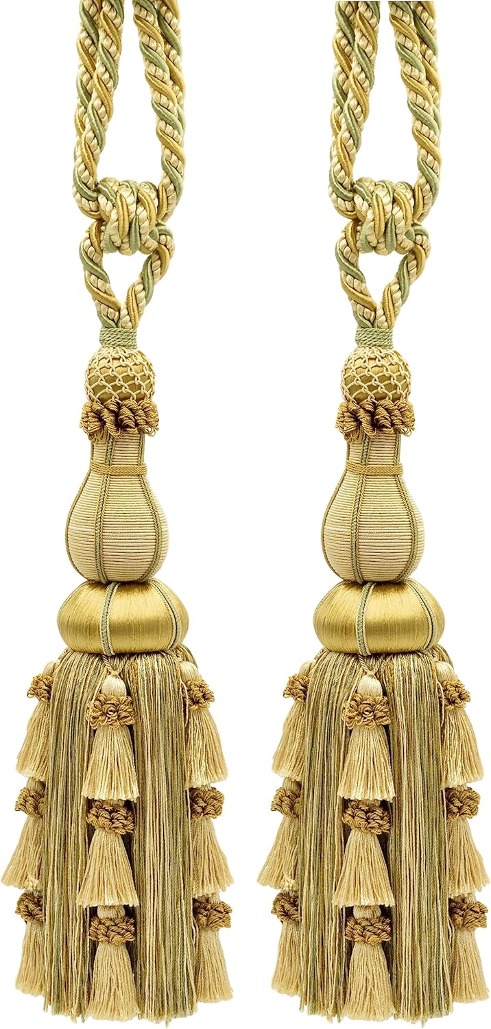 DÉCOPRO Large Elegant Curtain & Drapery Tassel Tieback Tassel Length 12" (30.5cm) 30" Spread (76cm) # TBAX12 Seaside Green #LX04 (Yellow Green Yellow Gold Turquoise Blue) Set of 2