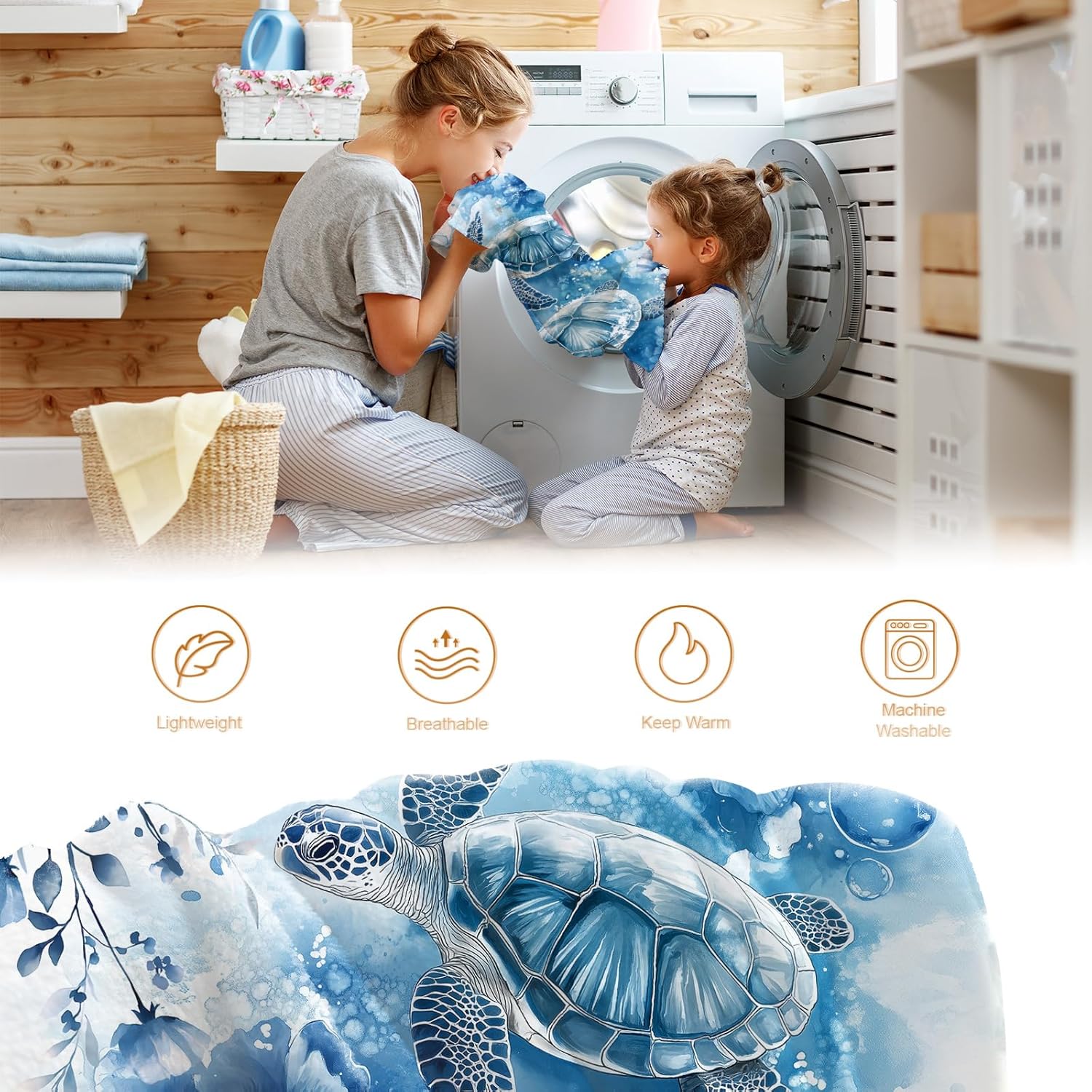 Sea Turtle Floral Blanket Blue Flowers Ocean Gifts for Women Kids Girls Birthday Christmas Mother's Day Mom Wife Sisters Female Friends Presents Colorful Throw Blankets 50"x60" - Image 6