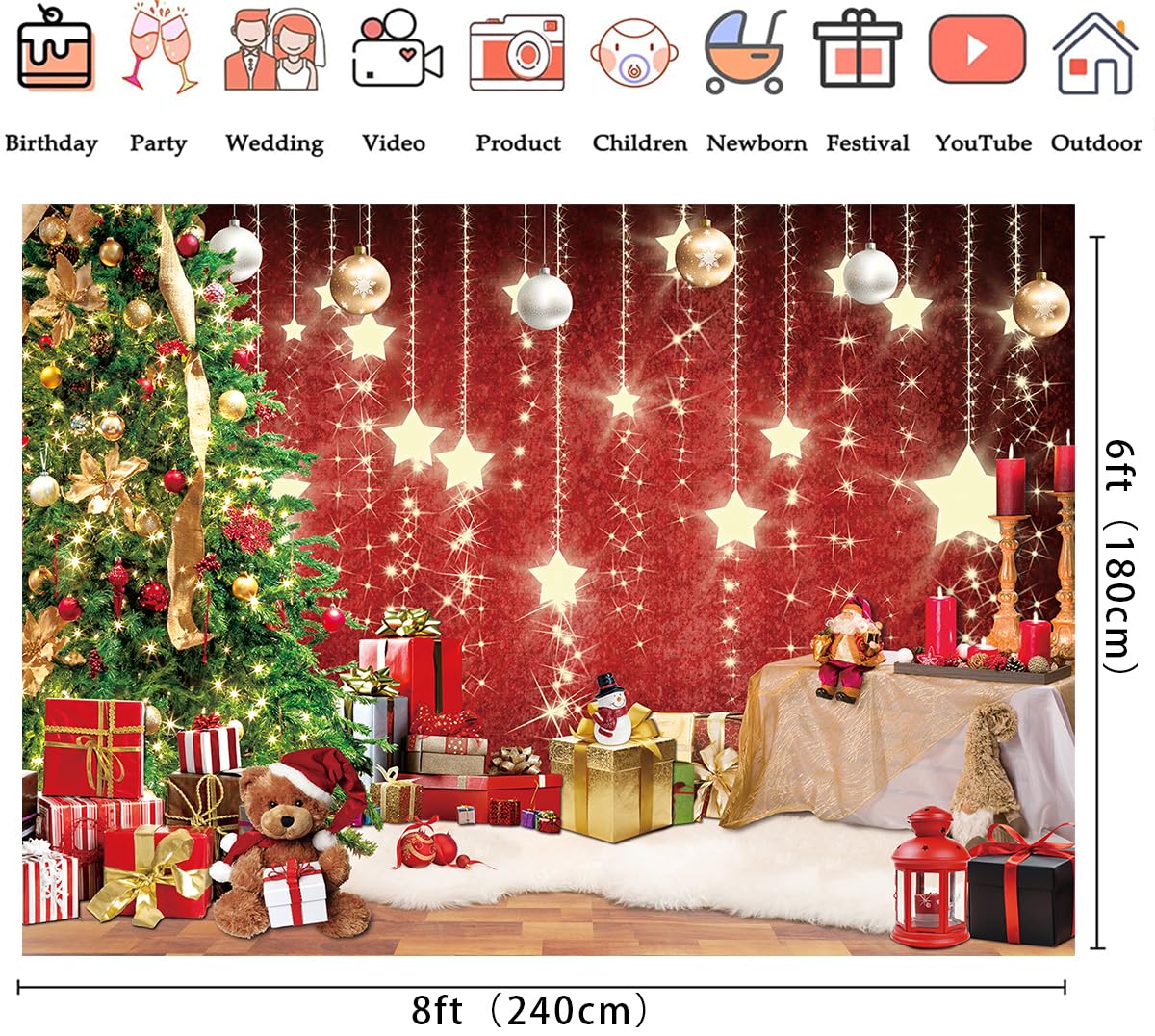 Luminora 2,1x1,5m Rouge Fenêtre Toile De Fond De Noël Arbres De Noël