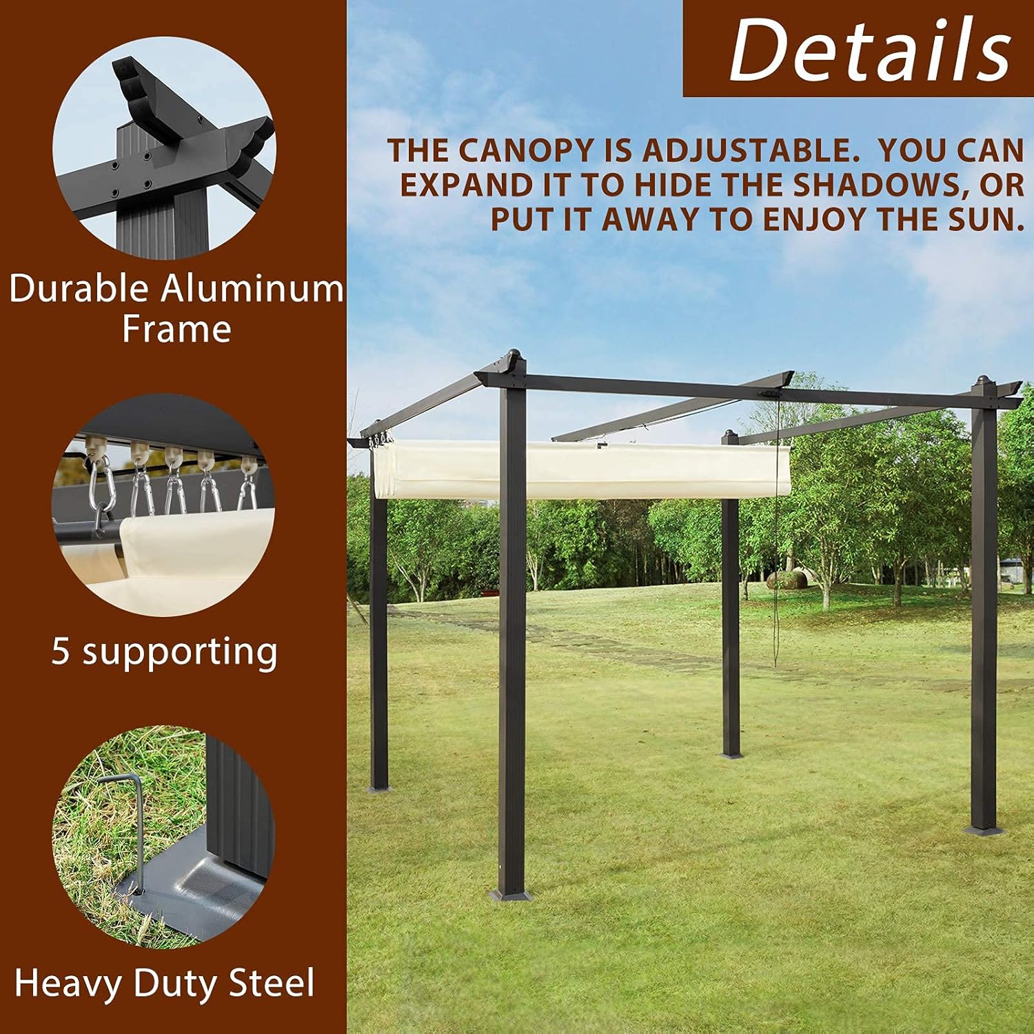 Buy Avawing Large Outdoor Pergola Retractable Canopy Garden Gazebo Aluminum Frame Grape Trellis With Sun Shade Cover Online In Indonesia B094qyfs86