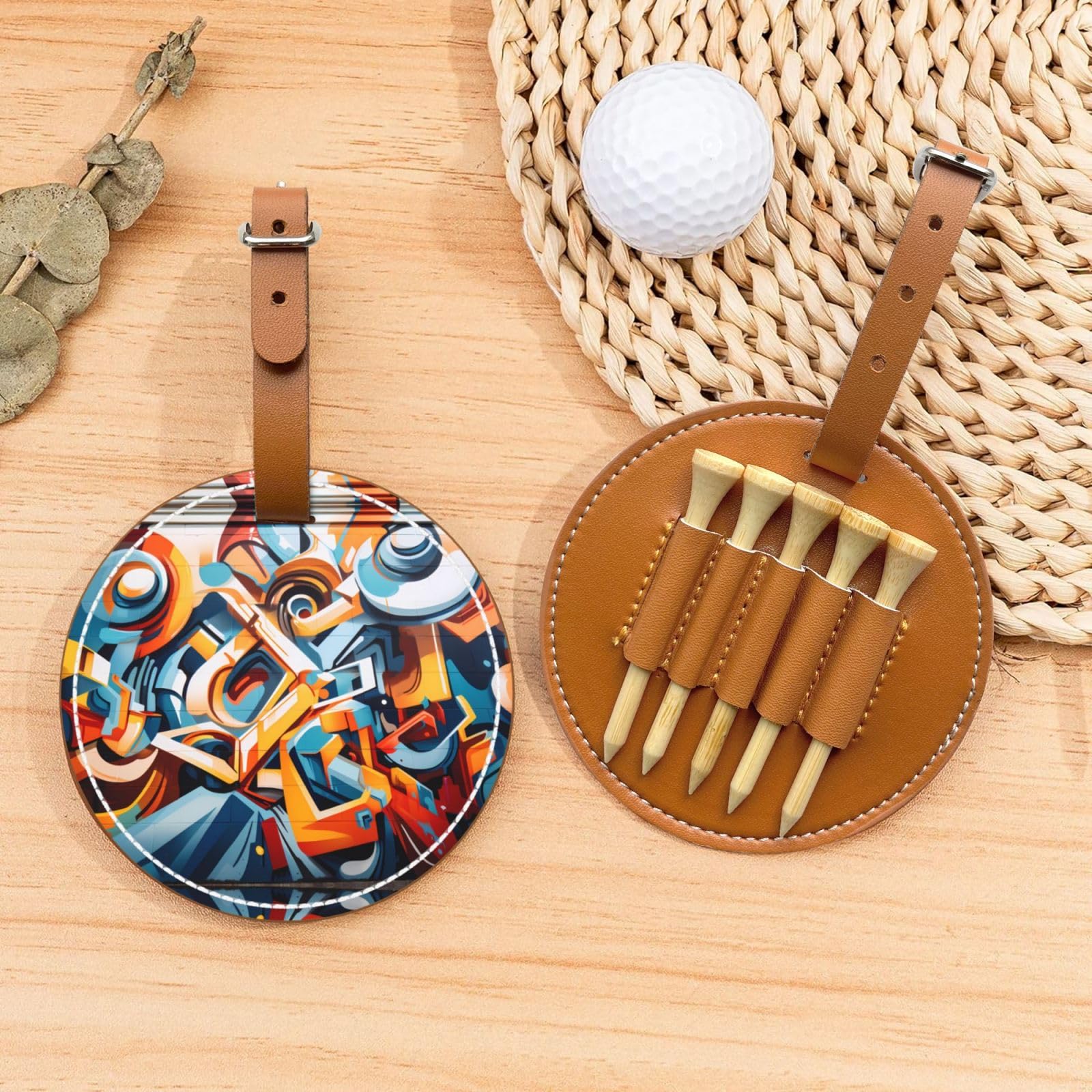 Graffiti Wall Brown Printed Golf tee Storage Bag - Portable Design, Easy to Organize tee
