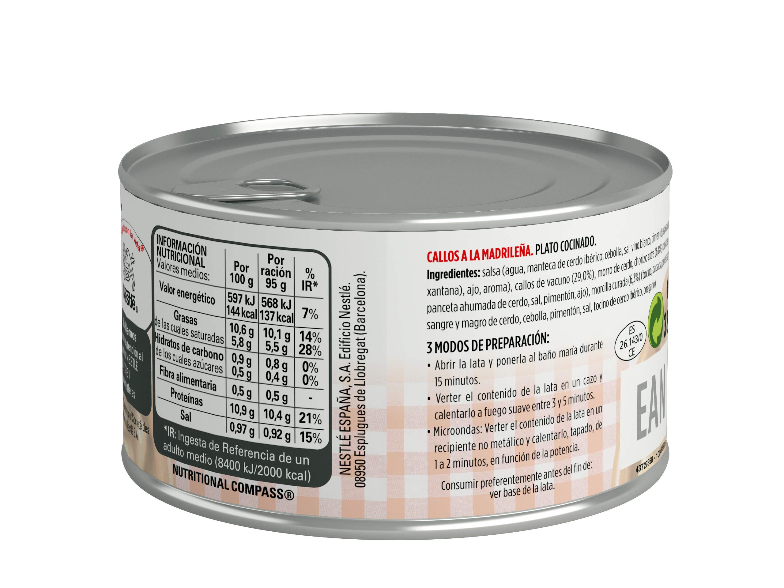LITORAL Callos Madrileña - Plato Preparado Sin Gluten - Pack de 12x370g - Total: 4.44kg