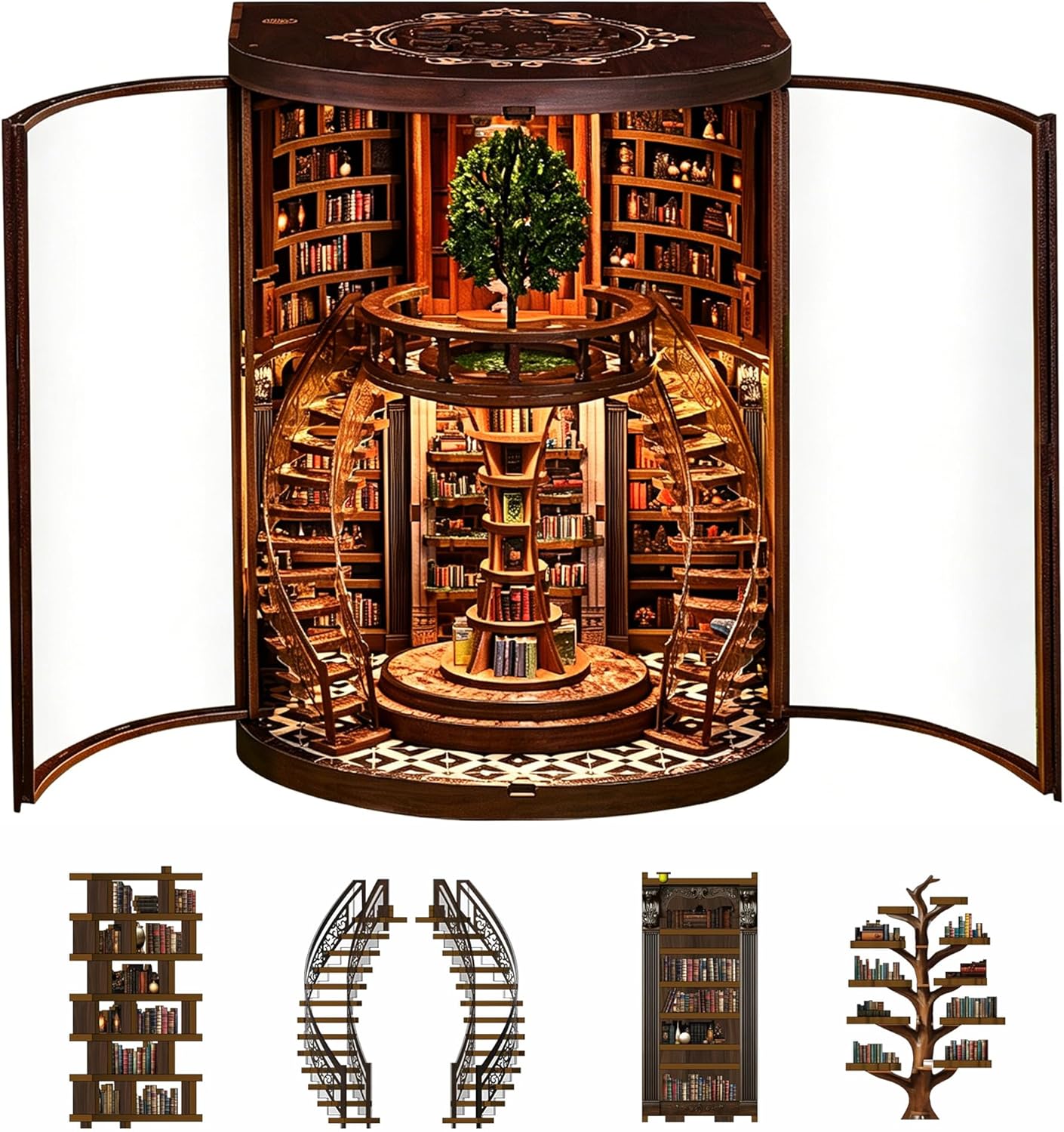 DIY Book Nook Kits for Adults - BookNook Miniature House Kit with LED Light - Mini House Building Book Nooks Tales - 3D Puzzle Book Nook Library Diorama Kit for Teens Beginners - Dreamy Bookstore