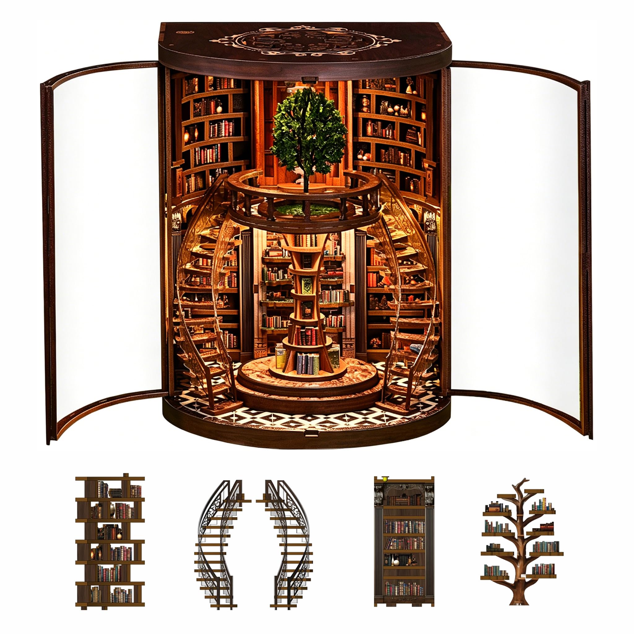 DIY Book Nook Kits for Adults - 3D Wooden Puzzle BookNook Miniature House with LED Light - Bookshelf Decor Library Diorama Kit - Model Building Bookend for Teens Book Lover Gifts - Dreamy Bookstore