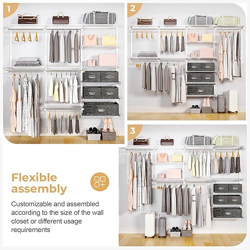 Miniatura 6 de Sistema organizador de armario de alambre, montado en la pared, 8.7 pies. Kit de armario personalizado para dormitorios, estantes de almacenamiento