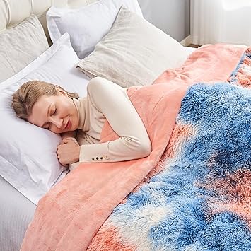 GONAAP Fuzzy Faux Fur Throw Blanket Queen Size Tie-dye Sunset Super Soft Cozy Plush Fuzzy Shaggy Blanket for Couch Sofa Bed (Tie-dye Sunset, Queen(90"x90"))