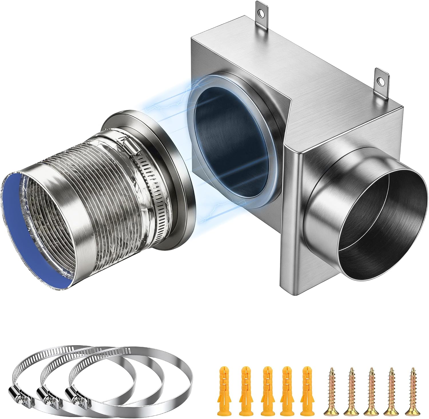 Stainless Steel Magnetic Dryer Vent Coupling, Quick Connection & Disconnection-Airtight Seal Dryer Vent Connector Kit, Strong Magnet and Self-Alignment Design for 4-Inch Dryer Vent Hose - Silver