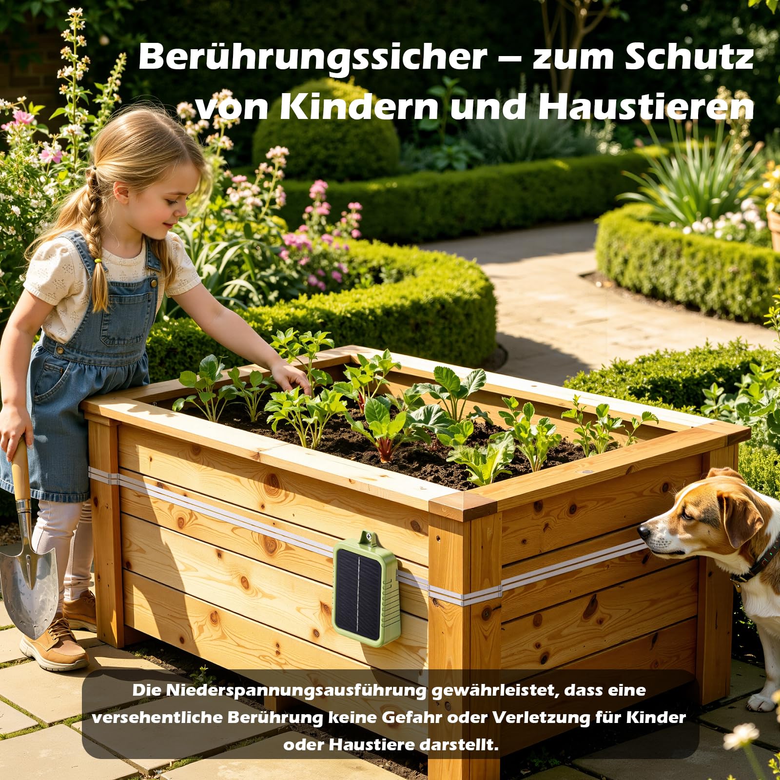 Schneckenzaun Elektrisch Set, Eingebauter 2400-mAh-Lithium-Akku und 2W-Solarpanel, Schneckenschutz Stromgerät mit 12m Zaunband und Schneckenschutz Zubehör, Schutz vor Schnecken für Gärten