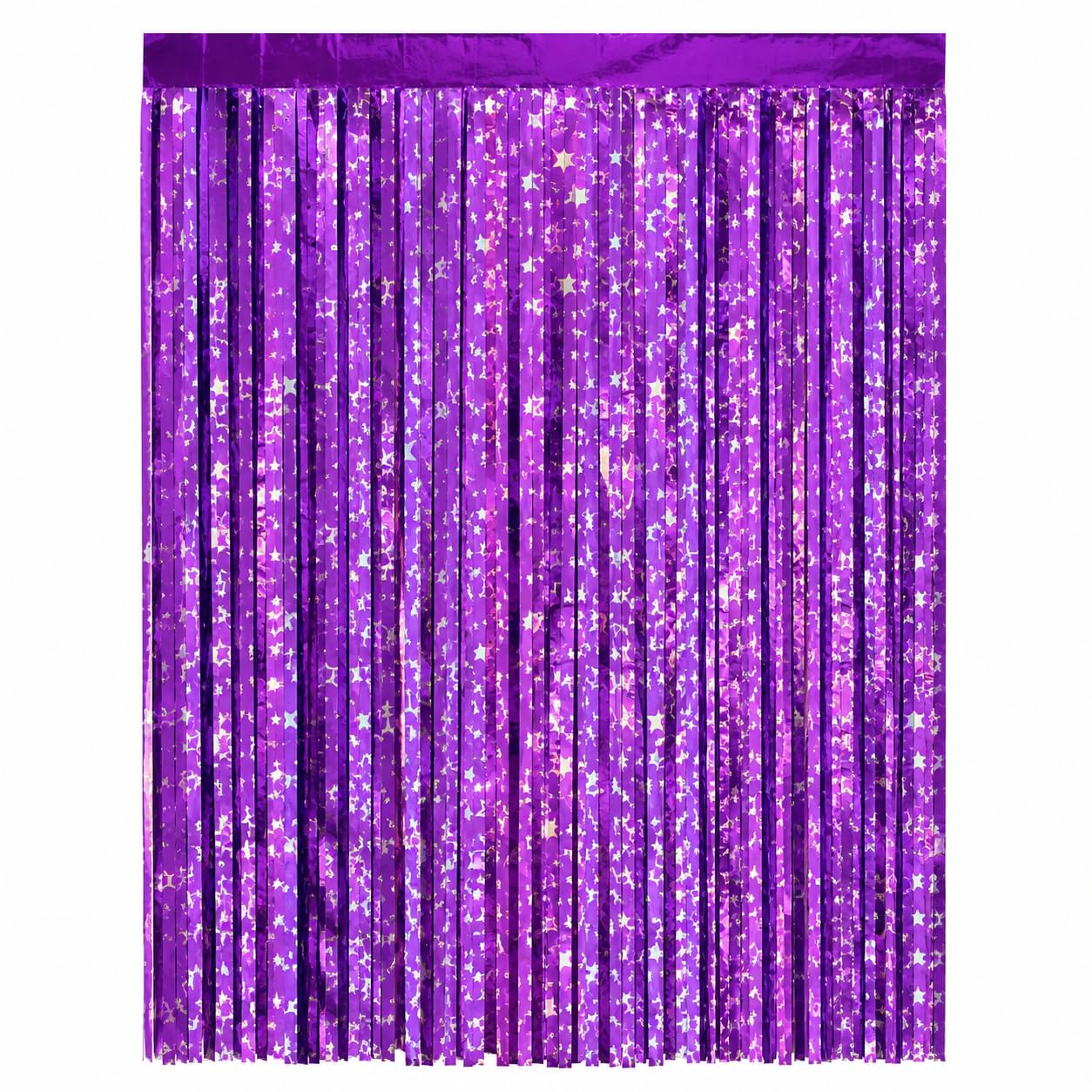 3pcs 2M X 1M Metallic Tinsel Curtains Aluminum Foil Flow Silk Curtain Background Streamer Birthday Party Wedding Holiday Decoration (Star Purple)