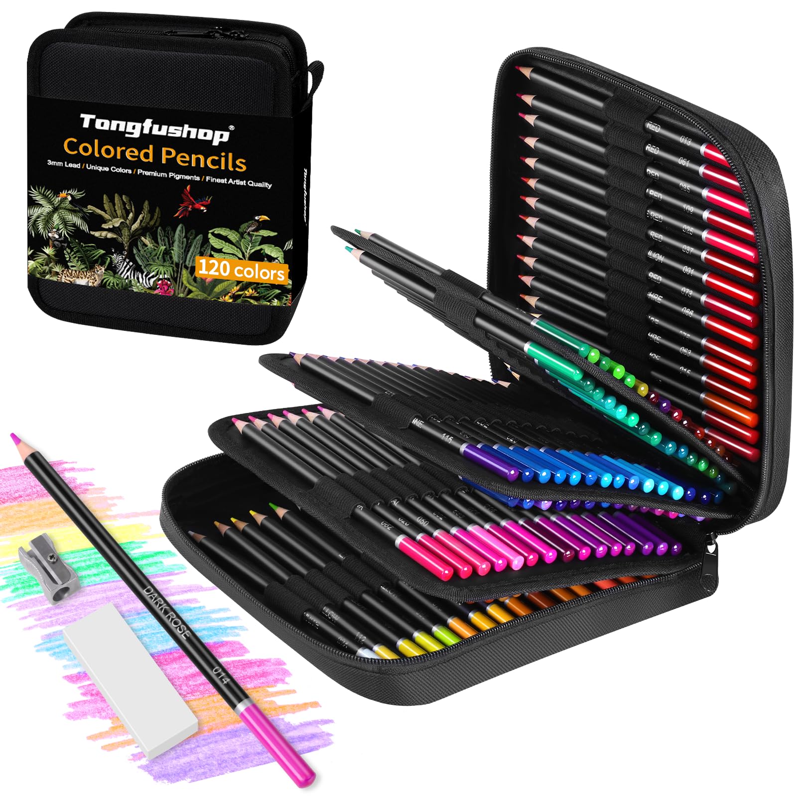 Tongfushop 120 Lapices Colores, Lapices de Colores Ricos Brillantes y Vibrantes, No se Rompe Fácilmente, Seguros Lapices de Colores Profesionales con Sacapuntas y Goma de Borrar para Dibujar Esbozar