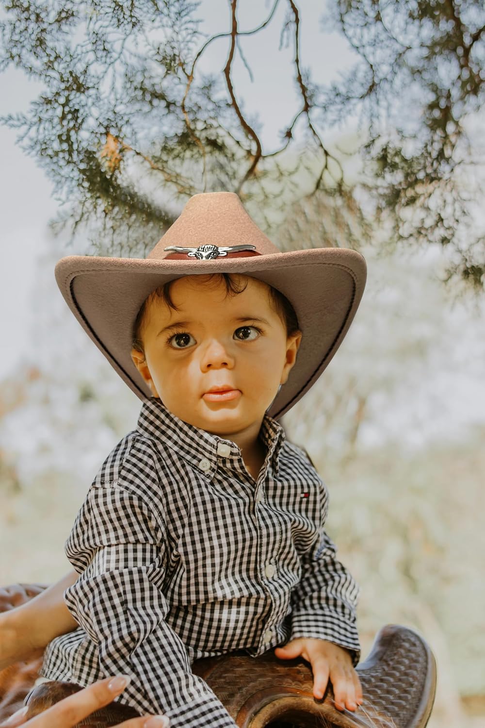 JOYEBUY Western Cowboy Hat for Kids Boys Girl Classic Roll Up Fedora Hat with Buckle Belt
