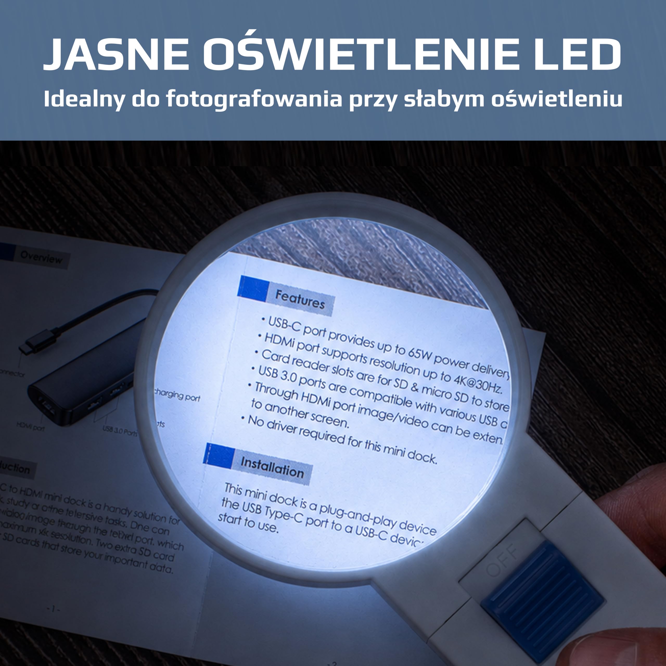 UltraOptix Sv-3LPLED okrągłe szkło powiększające z podświetleniem LED 4-krotne powiększenie soczewka odporna na zarysowania