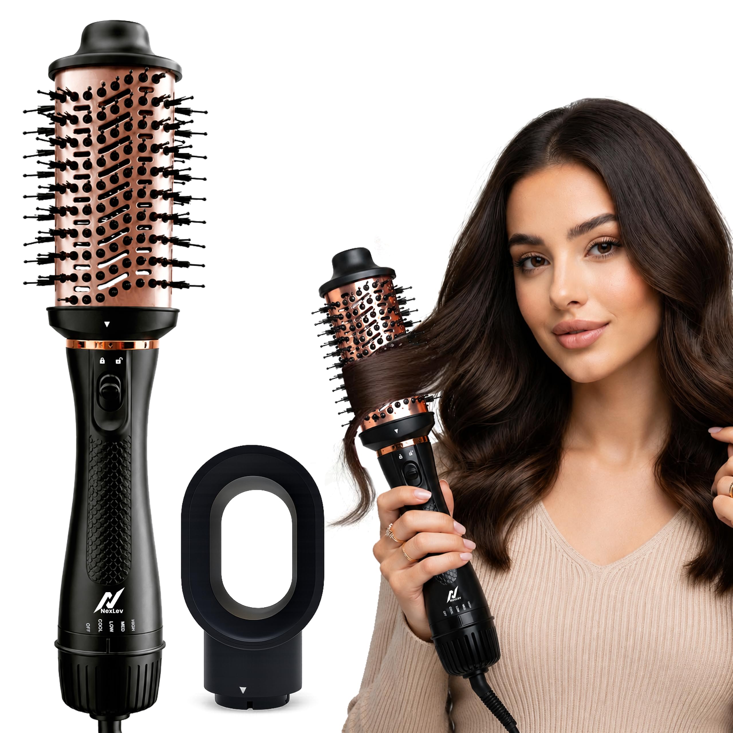 NexLev Ionic 3 in 1 Hot Air Brush|1.5 Inch Barrel |Volumizer Blow Dry & Style|Ceramic Tourmaline Coated for Heat Protection|1200W|Dual Bristle for Tangle Free Styling|Salon Like Soft Curl at Home|V-03-image-7
