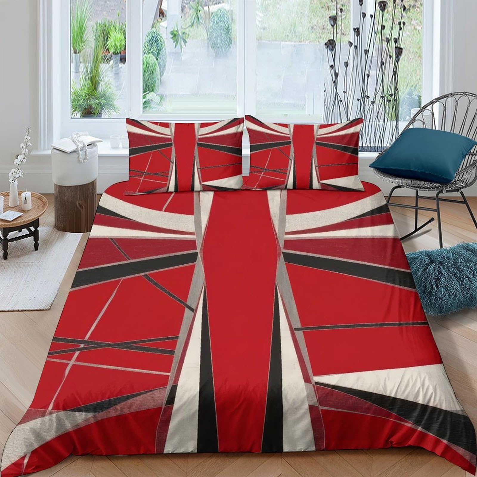 Ctjqhvkz Style-10 3D Printed Red Geometric Union Flag Fitted Sheet Microfiber Bed Cover For Bedroom Guest Room Dorm Mattress Protection Single（135X200cm）