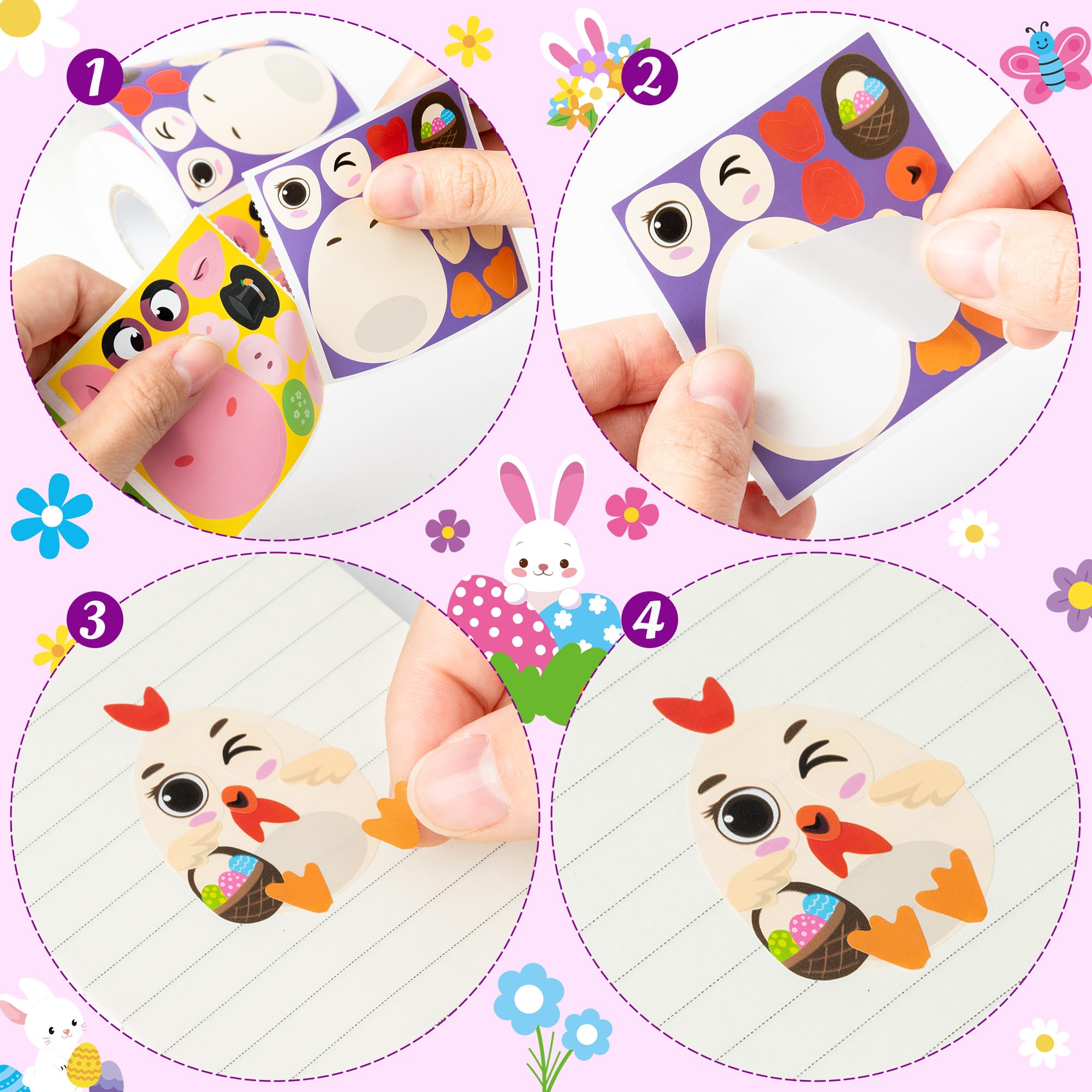 Haooryx 300-Piece DIY Easter Egg Sticker Roll – Mix & Match Cartoon Animal Faces, Spring Party Supplies - View #4
