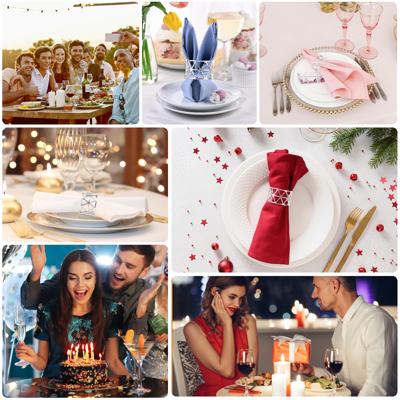 18 Portatovaglioli Argento Eleganti Con Design Scavato - Anelli Da Tavola 4,5 Cm In Plastica - Riutilizzabili Per Matrimoni, Natale, Cene E Feste