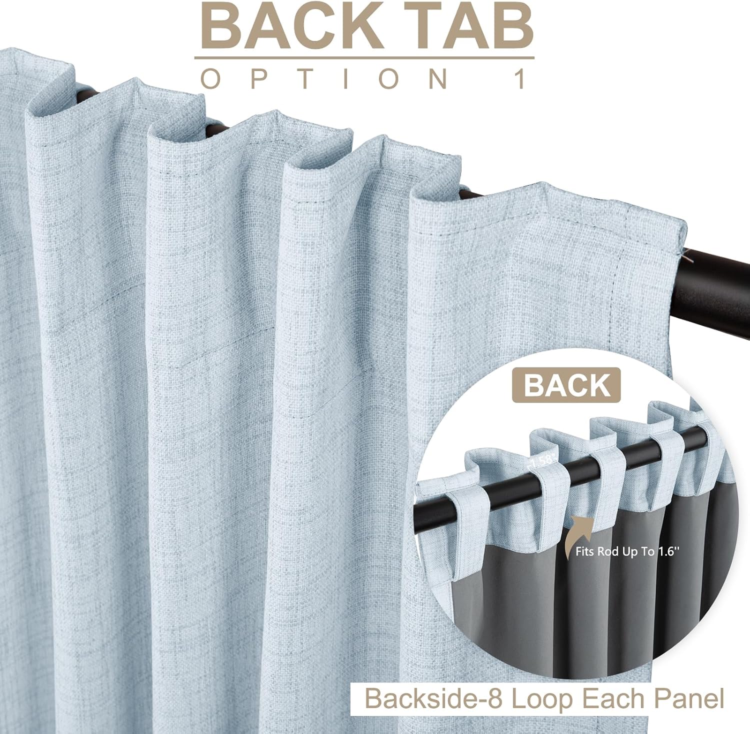 100% Blackout Shield Chambray Blue Linen Blackout Curtains for Bedroom 96 Inches Long, Back Tab/Rod Pocket Living Room Drapes, Thermal Insulated Blackout Curtains 2 Panels Set, 50" W x 96" L thumbnail