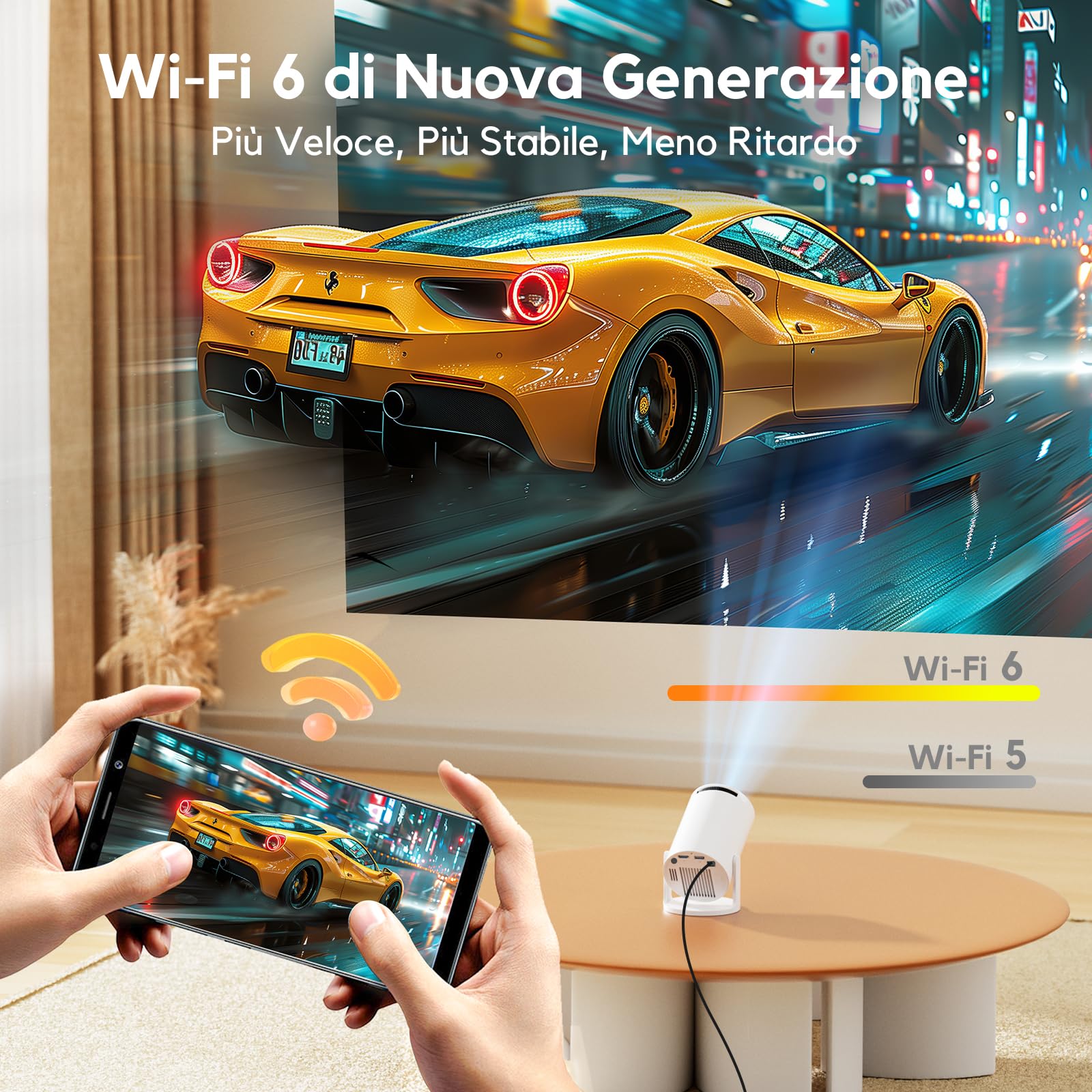 AKIYO O2 Proiettore Portatile 18000 Lumens 4K 1080P Auto Keystone WiFi 6 BT5.4 Rotabile 180° Dual Control HDMI