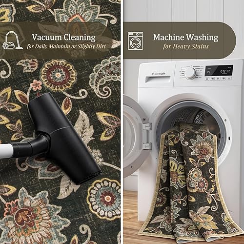 Miniatura 52 de Morebes Alfombras florales para puerta de entrada interior, alfombra pequeña de 2 x 3 pulgadas, antideslizante, alfombras de cachemira lavables