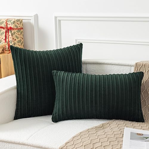 Miniatura 762 de UGASA - Juego de 2 fundas de almohada de terciopelo a rayas, funda decorativa para cojín con cremallera oculta para el hogar, sofá, dormitorio,