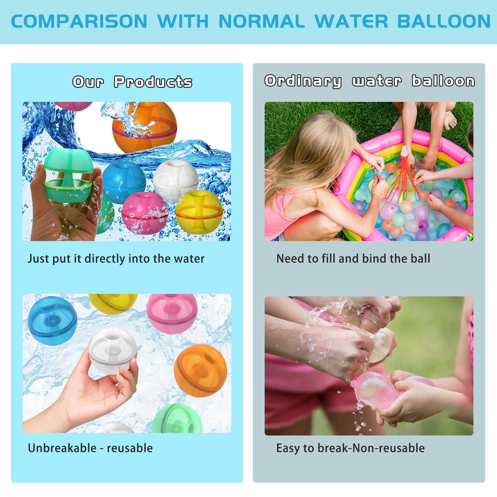 Palloncini Acqua Riutilizzabili, 6 Pezzi Silicone Gavettoni