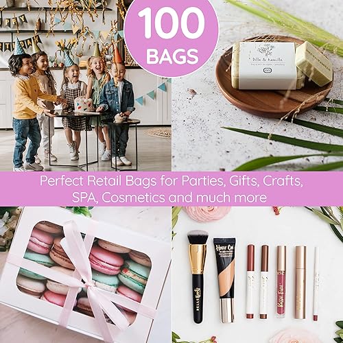 Miniatura 65 de 100 bolsas de 1.5 mil de grosor, 9 x 12 pulgadas, bolsas de agradecimiento con asas extragruesas perfectas para mercancía, pequeñas empresas y venta