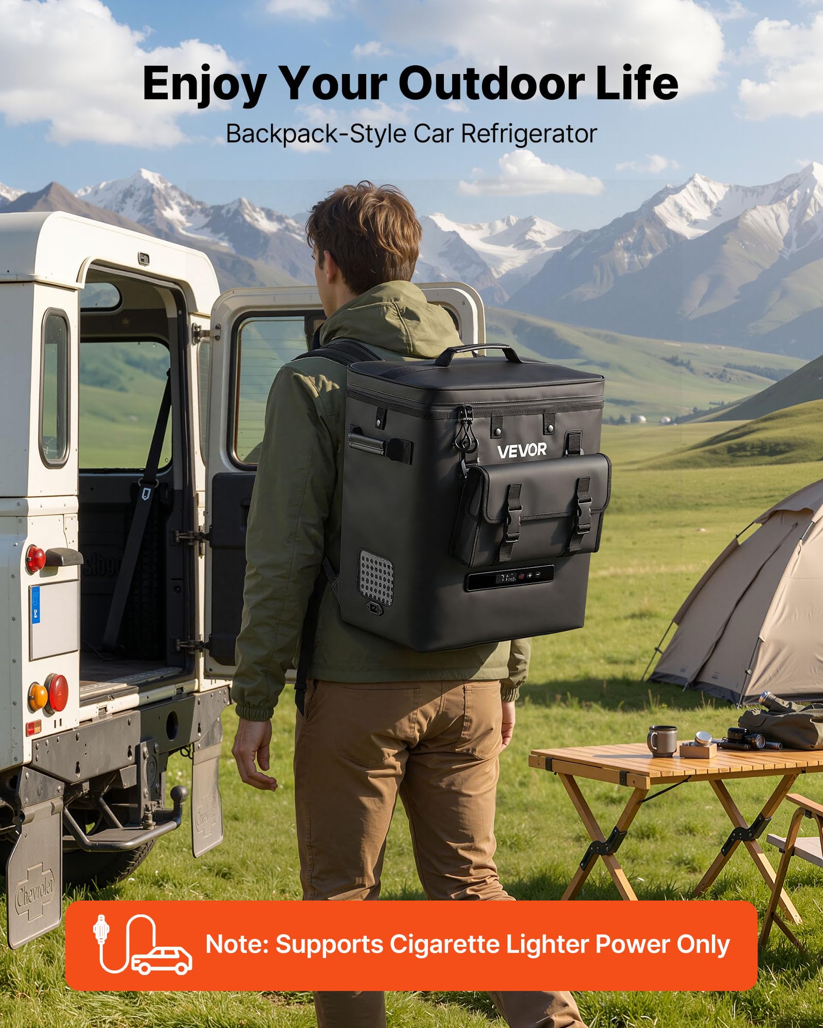 VEVOR Nevera Portátil para Coche 13 L, Zona Única, Refrigerador para Coche con Compresor 12/24 V CC, Temperatura Ajustable de -6 °C a 10 °C, para Camiones, Furgonetas, Autocaravanas, Camping, Viajes