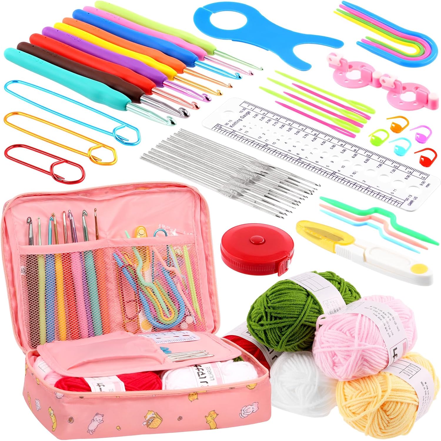 Swpeet 59Pcs Crochet Hook Set, Portable Crochet Set with Ergonomic