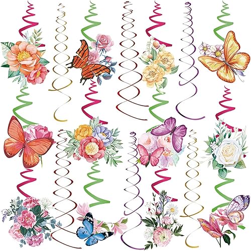 30 piezas de espirales colgantes de mariposas, decoraciones de fiesta de mariposas, remolinos colgantes de flores, decoraciones de serpentinas de disponible en Yaxa Peru