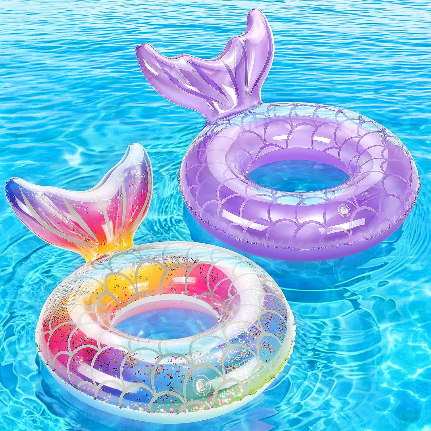 MoKo Inflatable Swimming Ring, Children's Mermaid Swimming Ring, Water Play Ring, Cute 58 cm Air Mattress, Pool Toy, Water Toy for Sandy Beach, Swimming Pool, Outdoor, Rainbow & Purple