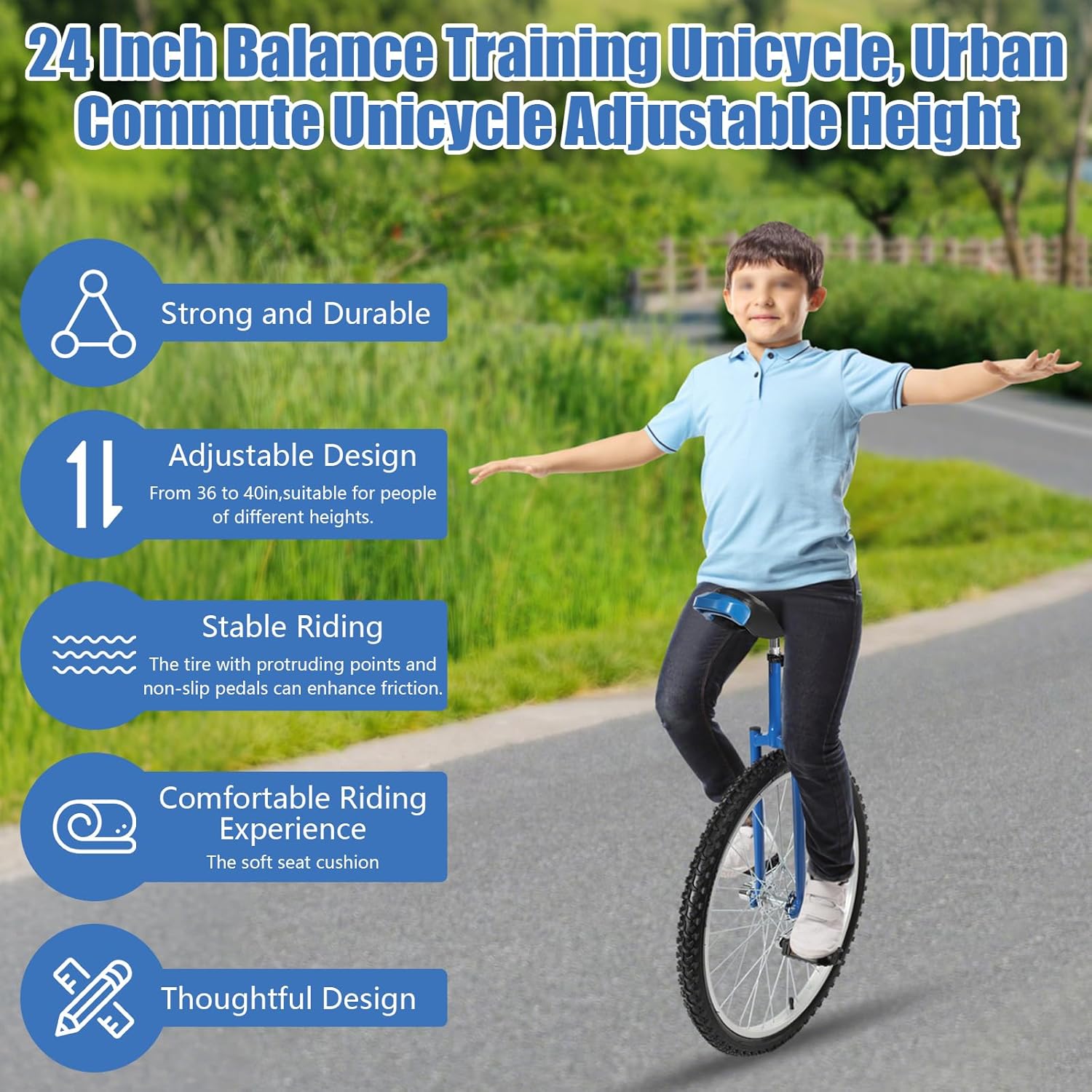 Fitness Unicycle,24 Inch Balance Training Unicycle, Urban Commute Unicycle Adjustable Height,154lbs Load Capacity for Adults Fitness Exercise Balance Training Urban Commute Park Trails