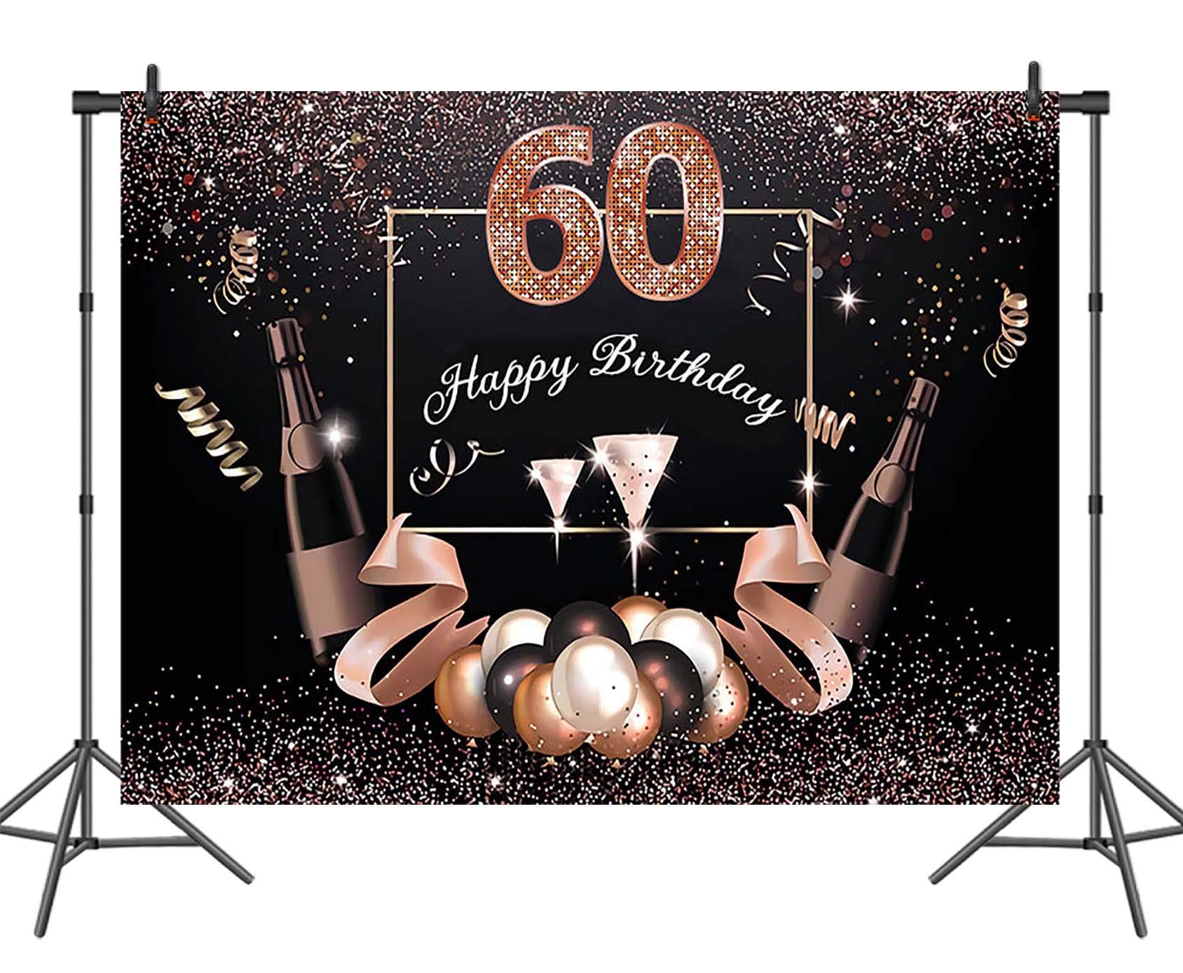 Black Gold Wine Glass Round 60th Birthday Backdrop