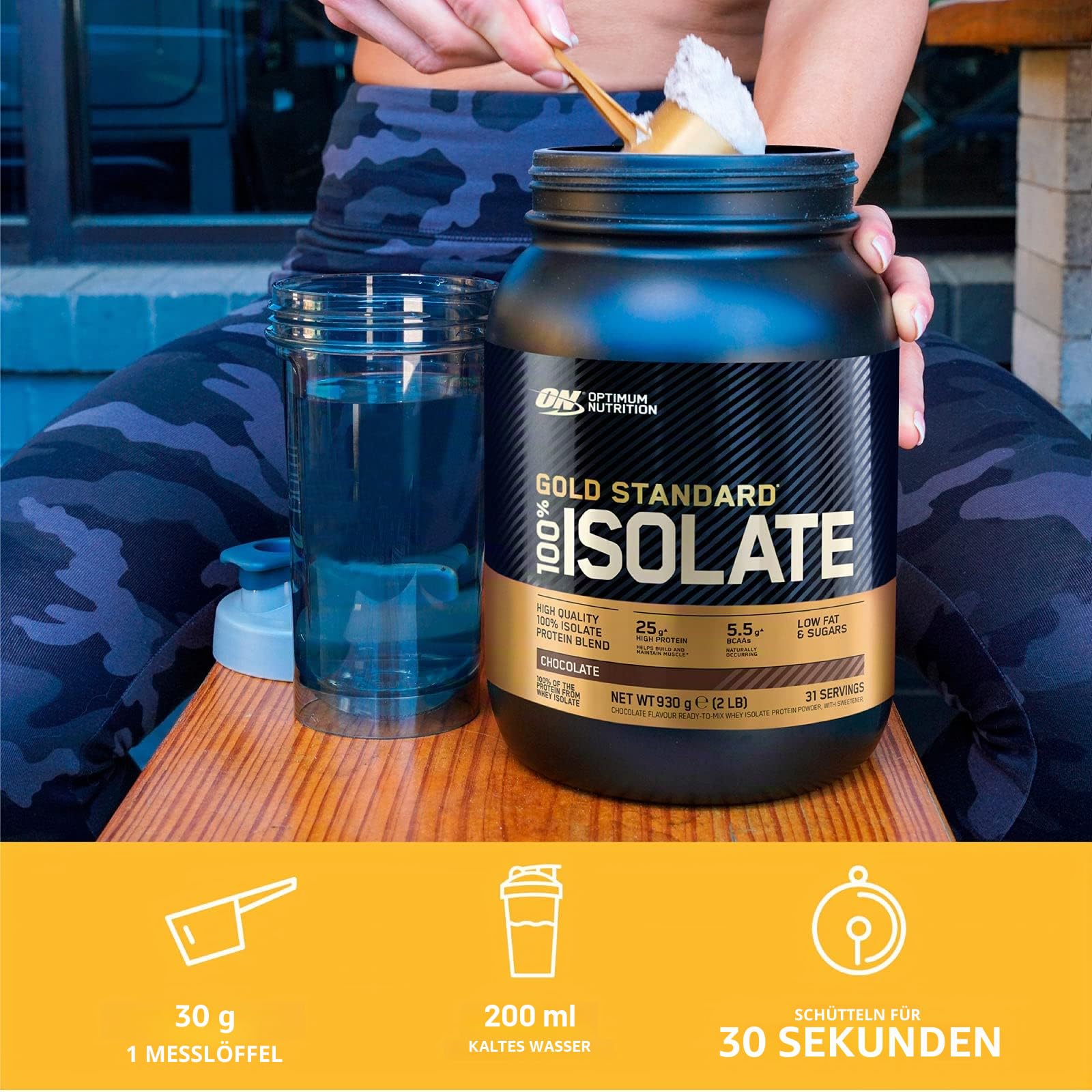 Optimum Nutrition 100% Gold Standard Milch Protein Isolat Pulver mit BCAAs Vanille Geschmack 930g 31 Portionen + Shaker