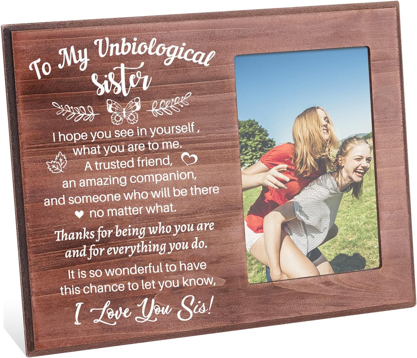 FINGERINSPIRETo My Unbiological Sister Picture Frame, 4x6 Inch Photo Frame with Warm Words, Best Friend Birthday Gifts, Graduation Gifts, Going Away Gifts for Women BFF Soul Sister