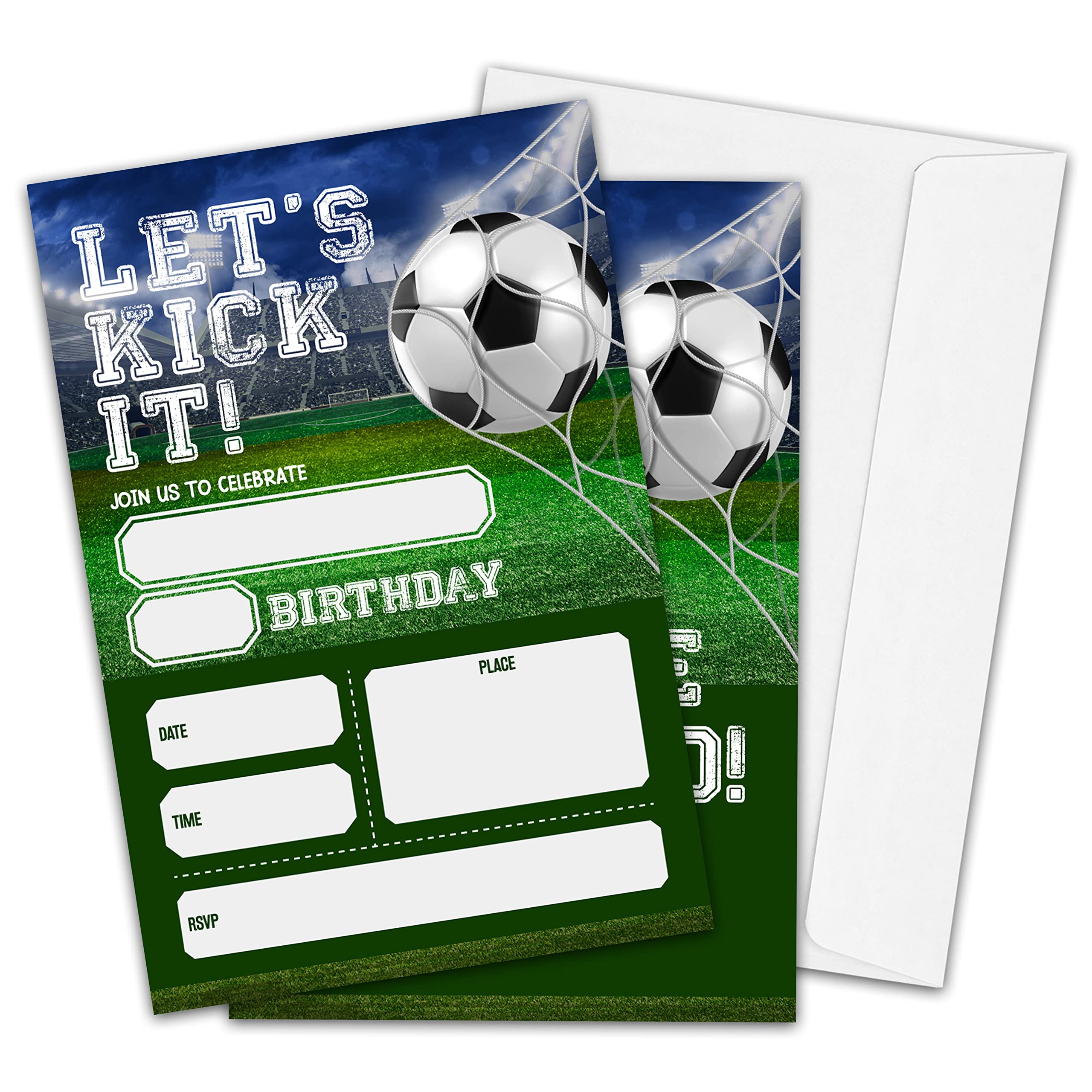 Sport Birthday Party Invitations for Boys or Girls, Football Theme Birthday Parties Supplies Decorations, Soccer Theme Fill-in Invites, 4" x 6"