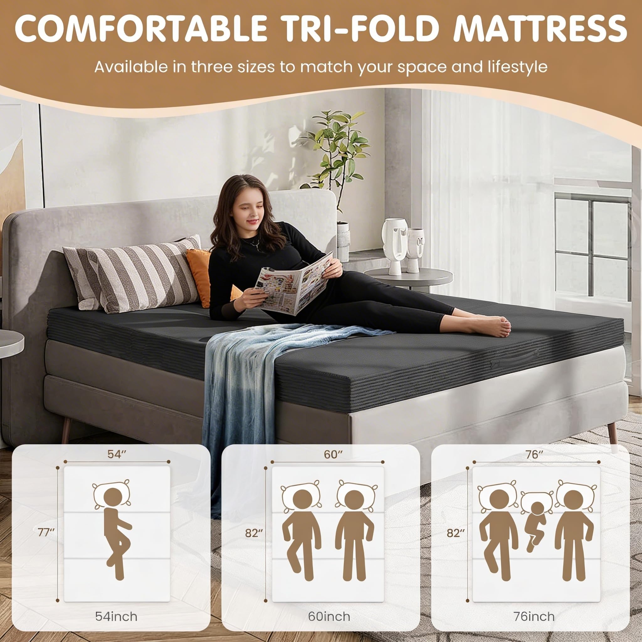 Convertible Sofa Bed Full,5-in-1 Tri-Fold Boneless Couch with Removable Armrests & Handle,Corduroy Futon Sleeper Sofa,Floor Folding Mattress Pull Out Bed for Small Space Apartment Bedroom Black