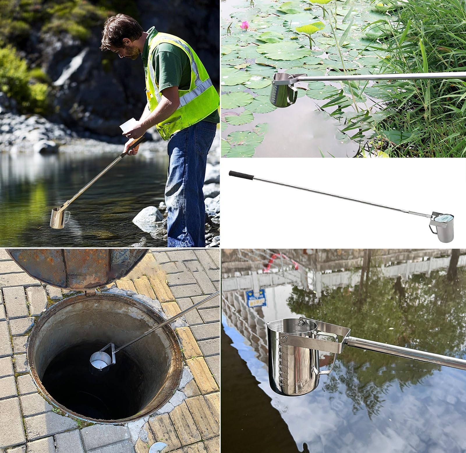 Verstellbarer Teleskop-Wasserprobenehmer, 1000 ml Abwasserprobenahmesystem für tiefe Wasserprobenahme (0,86-2 m), Schwenk-Design für einfache Handhabung