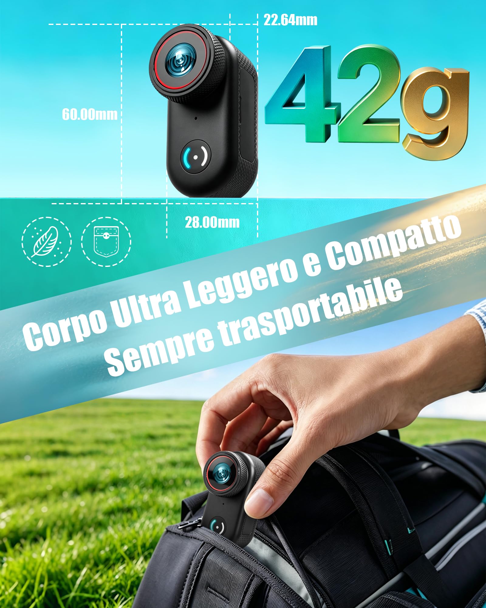 Action Cam 4K, Mini body Cam con WIFI, POV Camera Magnetica
