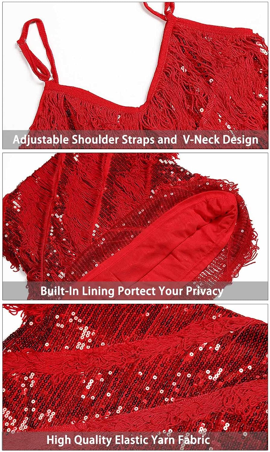 Aivtalk Women's Flapper Dresses 1920s Gatsby Sequins Tassels Flapper Sexy Cocktail Latin Dance Ballroom Dress