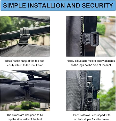 Miniatura 3 de Toldo desplegable de 10 x 10 con paredes laterales y pared solar, toldo de pierna recta, color negro