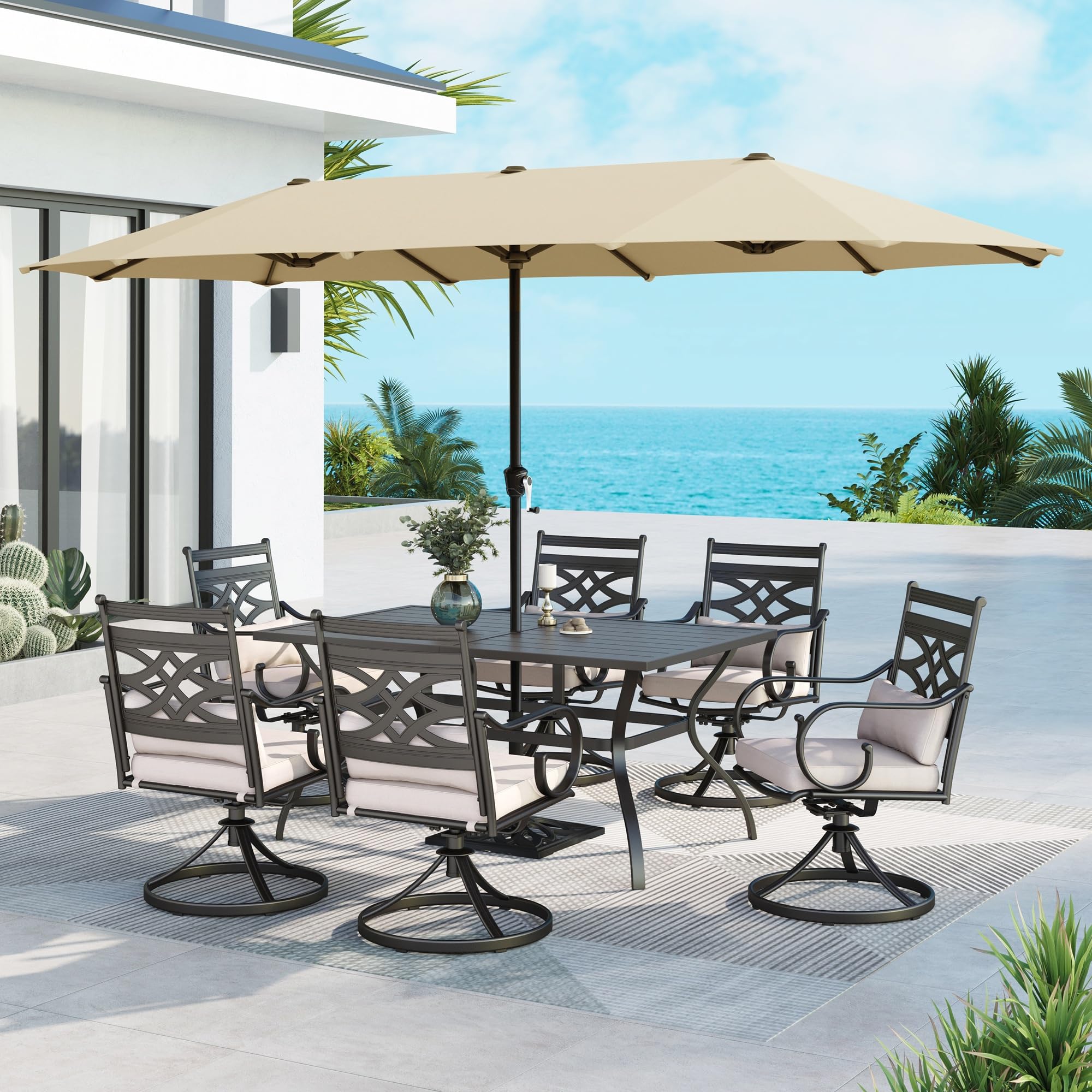 MFSTUDIO Patio Dining Sets for 6 Outdoor Dining Set with Umbrella Patio Furniture Set with Umbrella for Deck