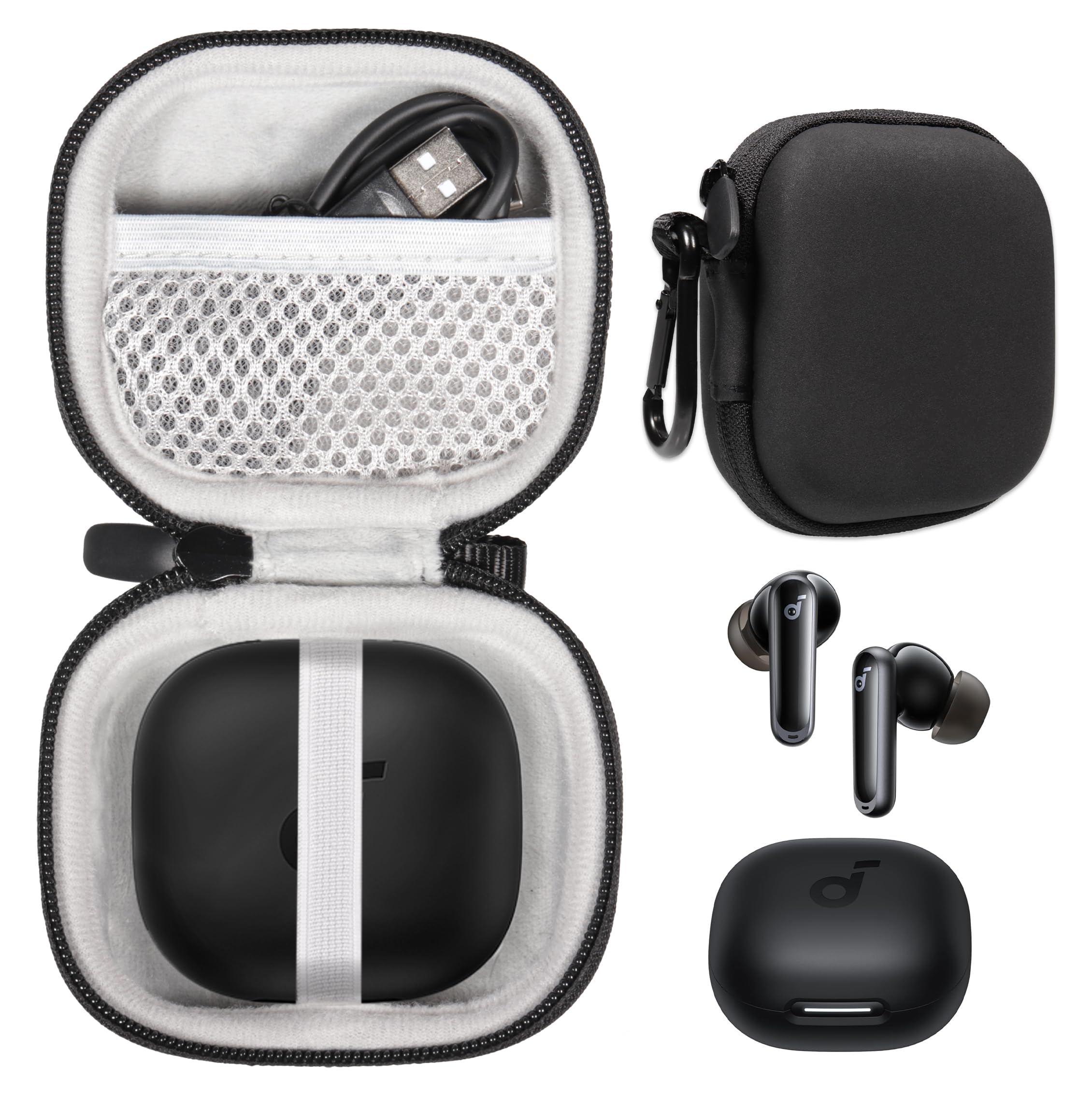 CaseSack Case for Soundcore P40i by Anker, Noise Cancelling Wireless Earbuds (Black)