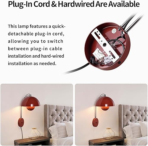 Miniatura 5 de COSYLUX Moderno y elegante aplique de pared enchufable, cableado y con cable, diseño 2 en 1, accesorios de pared de metal para lectura de mesita de