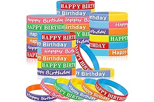 Sratte 120 Pcs Happy Birthday Rubber Bracelets for Kids